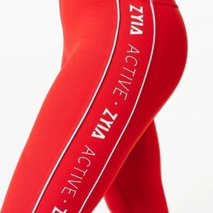 ZYIA Active Leggings Women’s Light N Tight High Rise Logo Stripe  Red Size 6-8 M